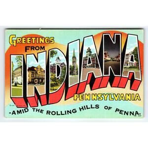 Vintage Letter Greetings From Indiana Pennsylvania Linen Postcard Mid-Century